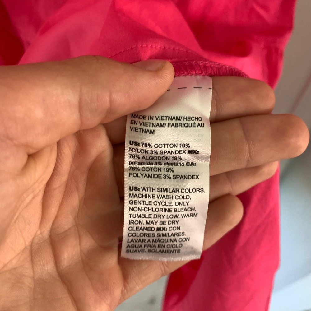 Chico's Pink Cotton Blend Tiered Midi Shirtdress Short Sleeve Size 1 M 8/10 - Picture 7 of 9